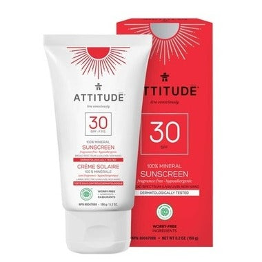 Attitude Crème Solaire Minérale Sans Parfum SPF 30